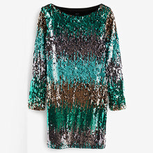 Load image into Gallery viewer, Aqua Blue Long Sleeve Sequin Mini Dress