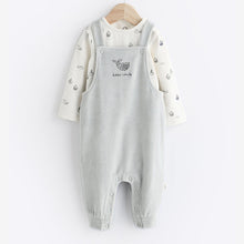 Load image into Gallery viewer, Grey Whale Baby Velour Dungaree and Bodysuit Set (0-18mths)
