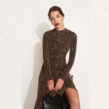 Load image into Gallery viewer, Gold Sparkle Long Sleeved Ruched Midi Dress