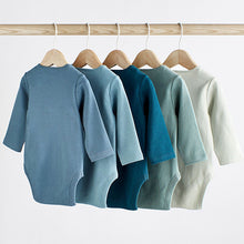 Load image into Gallery viewer, Modern Blue 5 Pack Baby Long Sleeve Bodysuits