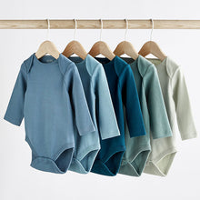 Load image into Gallery viewer, Modern Blue 5 Pack Baby Long Sleeve Bodysuits