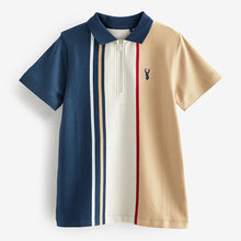 Load image into Gallery viewer, NavyBlue/Stone Colourblock Short Sleeve 100% Cotton Polo Shirt (3-12yrs)