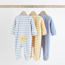 Load image into Gallery viewer, Yellow Baby Zip Sleepsuits 3 Pack