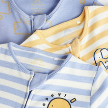 Load image into Gallery viewer, Yellow Baby Zip Sleepsuits 3 Pack