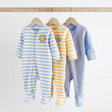 Load image into Gallery viewer, Yellow Baby Zip Sleepsuits 3 Pack
