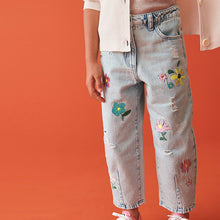 Load image into Gallery viewer, Light Blue Denim 100% Cotton Floral Embroidered Balloon Jeans (3-12yrs)