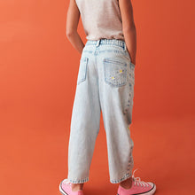 Load image into Gallery viewer, Light Blue Denim 100% Cotton Floral Embroidered Balloon Jeans (3-12yrs)