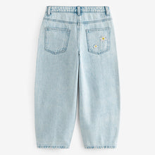 Load image into Gallery viewer, Light Blue Denim 100% Cotton Floral Embroidered Balloon Jeans (3-12yrs)