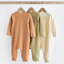 Load image into Gallery viewer, Sage Green 3 Pack Baby 100% Cotton Sleepsuits
