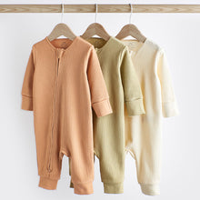 Load image into Gallery viewer, Sage Green 3 Pack Baby 100% Cotton Sleepsuits