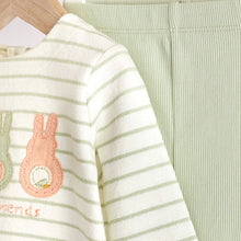 Load image into Gallery viewer, Green Bunny Baby Top And Leggings Set