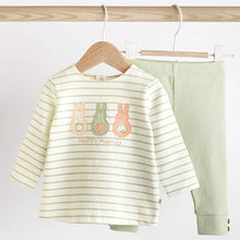 Load image into Gallery viewer, Green Bunny Baby Top And Leggings Set