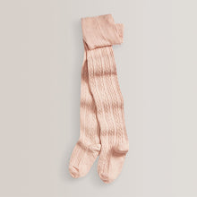 Load image into Gallery viewer, Charcoal Grey/Pink/Cream 3 Pack Cotton Rich Cable Tights (0mth-12yrs)