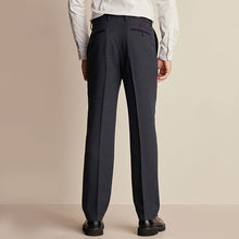 Load image into Gallery viewer, Navy Blue Regular Fit Trimmed Textured Suit Trousers