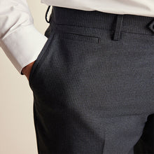 Load image into Gallery viewer, Navy Blue Regular Fit Trimmed Textured Suit Trousers