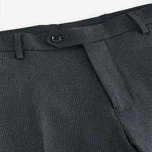 Load image into Gallery viewer, Navy Blue Regular Fit Trimmed Textured Suit Trousers