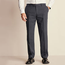 Load image into Gallery viewer, Navy Blue Regular Fit Trimmed Textured Suit Trousers