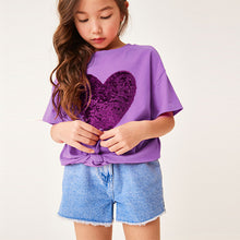Load image into Gallery viewer, Purple Heart Short Sleeve Sequin T-Shirt (3-12yrs)