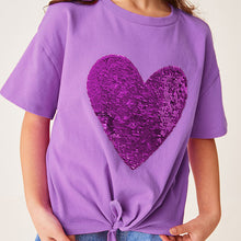 Load image into Gallery viewer, Purple Heart Short Sleeve Sequin T-Shirt (3-12yrs)