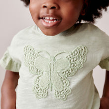 Load image into Gallery viewer, Pale Green Crochet Butterfly 100% Cotton T-Shirt