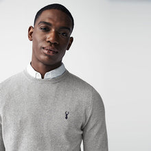 Load image into Gallery viewer, Grey Oxford Crew Neck Regular Mock Shirt Jumper