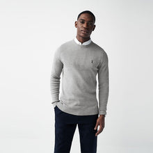 Load image into Gallery viewer, Grey Oxford Crew Neck Regular Mock Shirt Jumper
