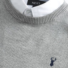 Load image into Gallery viewer, Grey Oxford Crew Neck Regular Mock Shirt Jumper