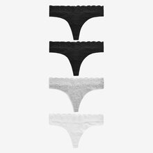 Load image into Gallery viewer, Monochrome Lace Trim Cotton Blend Knickers 4 Pack