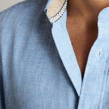 Load image into Gallery viewer, Blue Standard Collar Linen Blend Short Sleeve 100% Cotton Shirt
