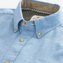 Load image into Gallery viewer, Blue Standard Collar Linen Blend Short Sleeve 100% Cotton Shirt