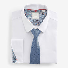 Load image into Gallery viewer, White/Blue Polka Dot Regular Fit Occasion Shirts And Ties Pack