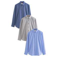 Load image into Gallery viewer, Blue/Grey Textured Regular Fit Easy Care Single Cuff Shirts 3 Pack