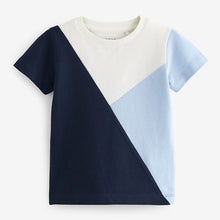 Load image into Gallery viewer, Blue/Navy 100% Cotton Short Sleeve Colourblock T-Shirt (3mths-5-6yrs)
