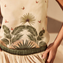 Load image into Gallery viewer, Beige Satin Bandeau Muted Tropical Print Top
