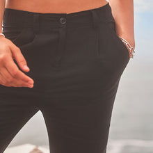 Load image into Gallery viewer, Black Linen Blend Taper Trousers