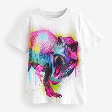 Load image into Gallery viewer, White Rainbow Dino 100% Cotton Short Sleeve Graphic T-Shirt (3-12yrs)