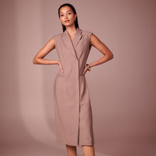 Load image into Gallery viewer, Mink Brown Mini Sleeveless Blazer Dress