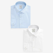 Load image into Gallery viewer, White/Blue Regular Fit Single Cuff Easy Care Shirts 2 Pack