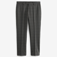 Load image into Gallery viewer, Charcoal Grey Tailored Fit Trimmed Check Suit Trousers