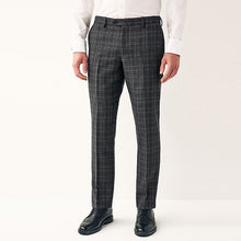 Load image into Gallery viewer, Charcoal Grey Tailored Fit Trimmed Check Suit Trousers