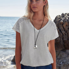 Load image into Gallery viewer, White V-Neck 100% Cotton Bubble Hem Top