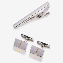Load image into Gallery viewer, 2 Tone Silver/Gold Cufflink And Tie Clip Set