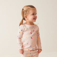 Load image into Gallery viewer, Cream Rainbow Polka Dot Cotton Rich Long Sleeve Rib T-Shirt (3mths-5-6yrs)