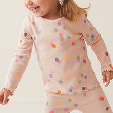 Load image into Gallery viewer, Cream Rainbow Polka Dot Cotton Rich Long Sleeve Rib T-Shirt (3mths-5-6yrs)