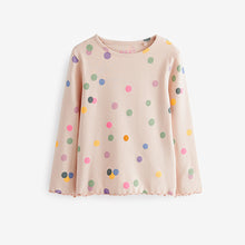 Load image into Gallery viewer, Cream Rainbow Polka Dot Cotton Rich Long Sleeve Rib T-Shirt (3mths-5-6yrs)
