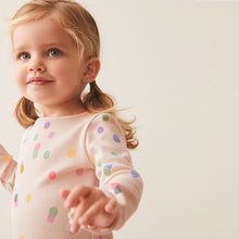 Load image into Gallery viewer, Cream Rainbow Polka Dot Cotton Rich Long Sleeve Rib T-Shirt (3mths-5-6yrs)