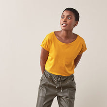 Load image into Gallery viewer, Ochre Yellow Round Neck Cap Sleeve T-Shirt