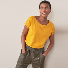 Load image into Gallery viewer, Ochre Yellow Round Neck Cap Sleeve T-Shirt
