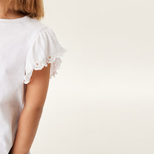 Load image into Gallery viewer, White Broderie Frill Sleeve T-Shirt (3-12yrs)