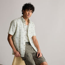 Load image into Gallery viewer, White 100% Cotton Printed Short Sleeve Oxford Shirt